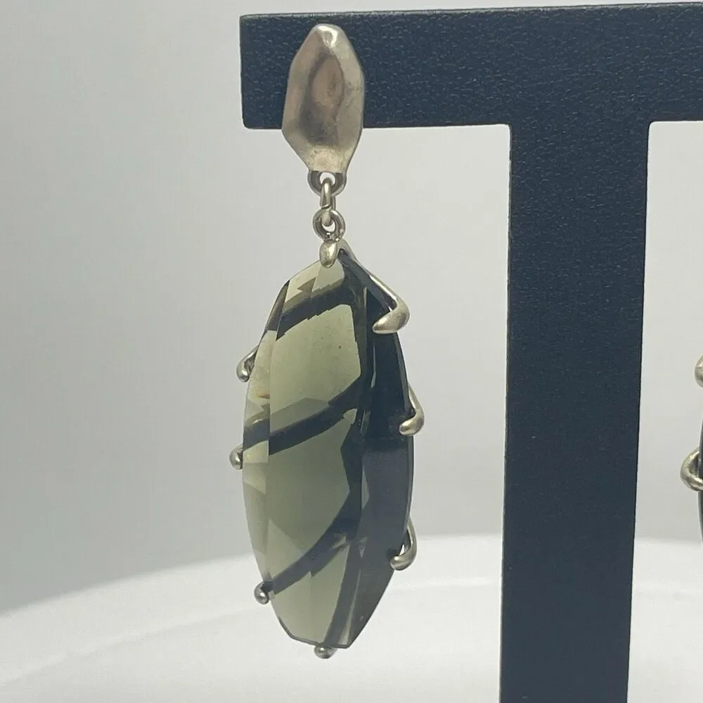Robert Lee Morris RLM Soho Smoky Green Glass Drop Stud Earrings Statement Rare